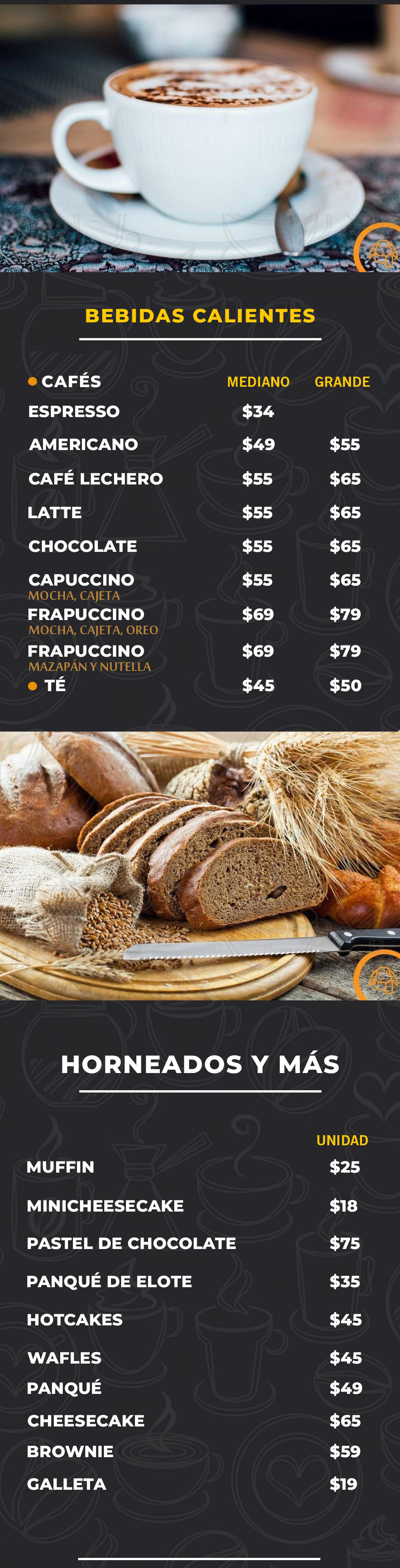 Menu Cafetería Canela Uno