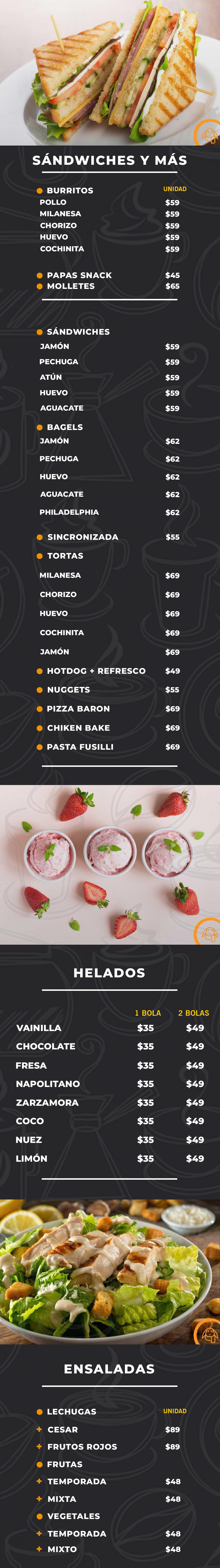 Menu Cafetería Canela Dos