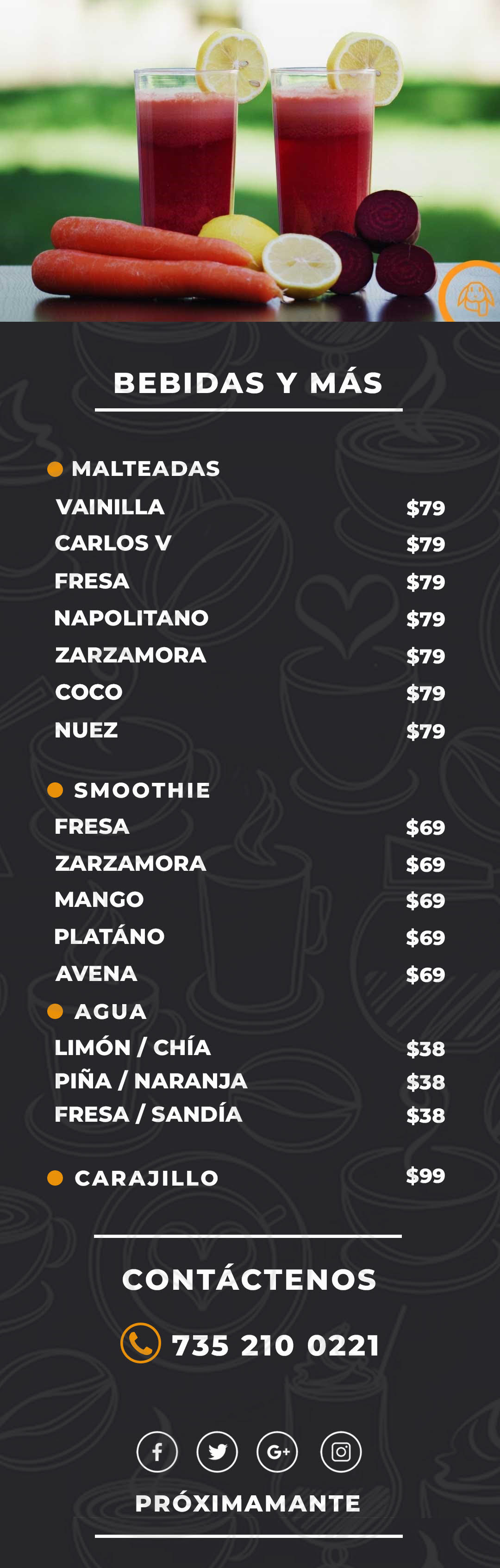 Menu Cafetería Canela Tres